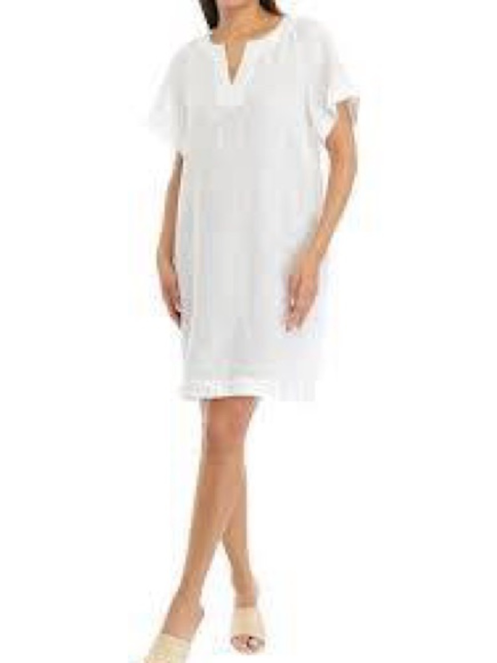 Elie. Elie Tahari Split Neck Linen Dress in White; Petite Large - Picture 2 of 8
